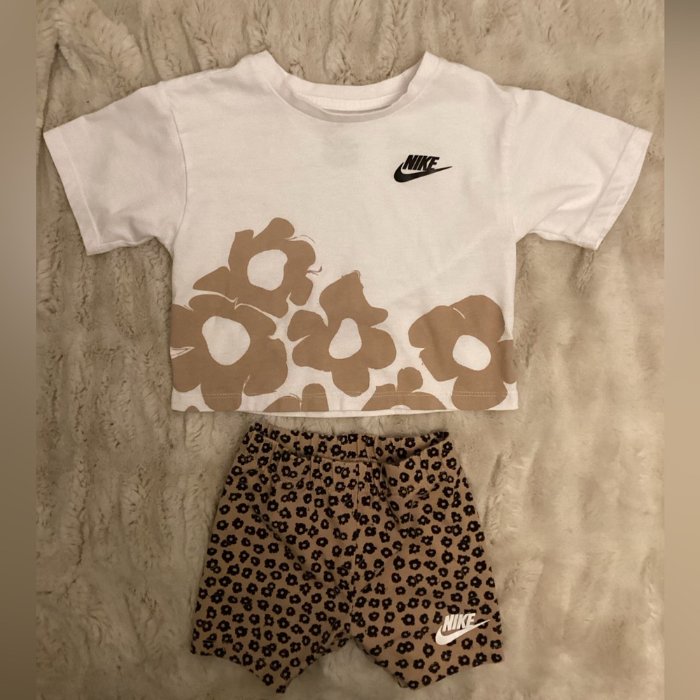 Nike White and Tan Floral Crop Top